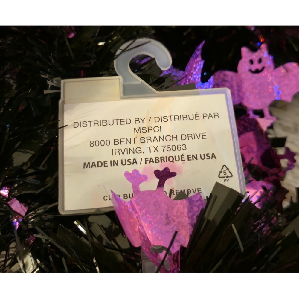 Ashland Halloween Tinsel Garland 12 FT Black with Holographic Purple Bats